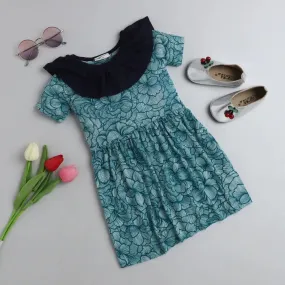 Floral Printed Neck Frill Dress