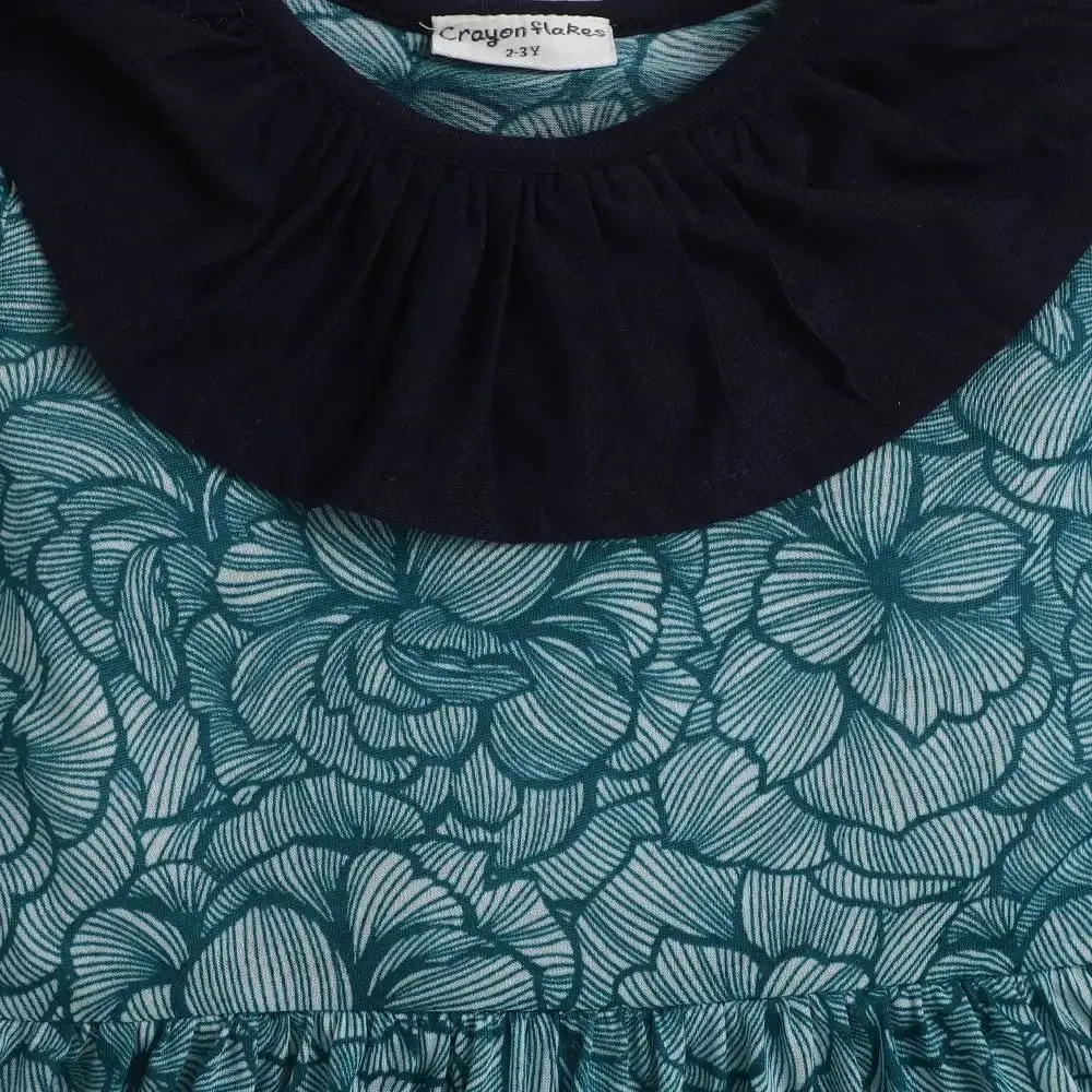 Floral Printed Neck Frill Dress