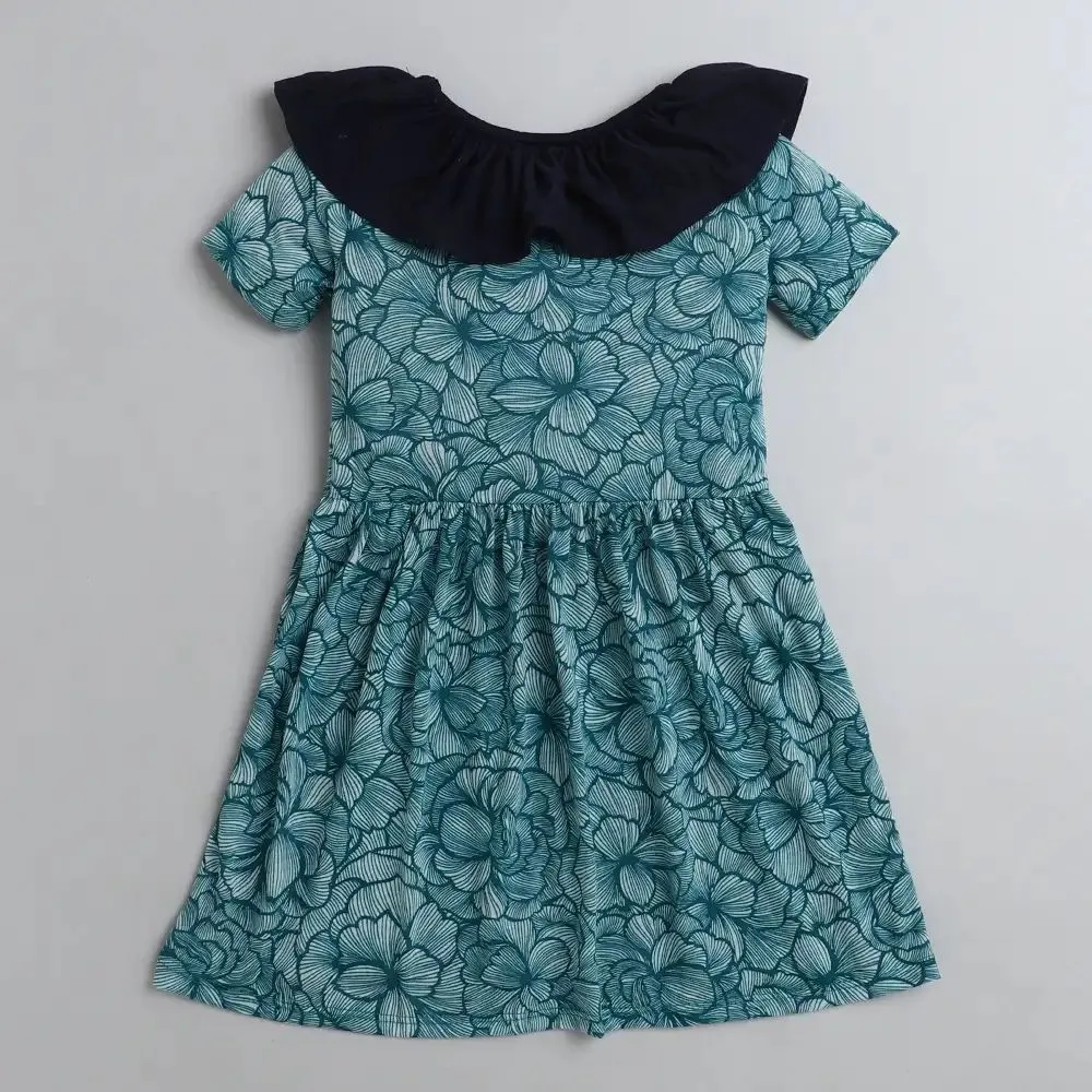 Floral Printed Neck Frill Dress