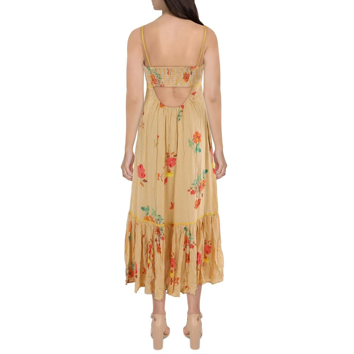 Free People Womens Midi Peplum Midi Dress