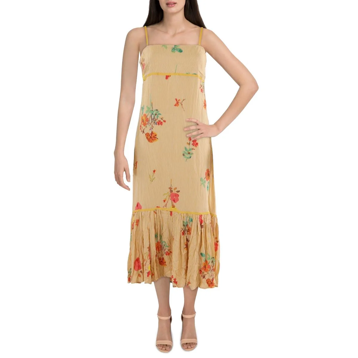 Free People Womens Midi Peplum Midi Dress