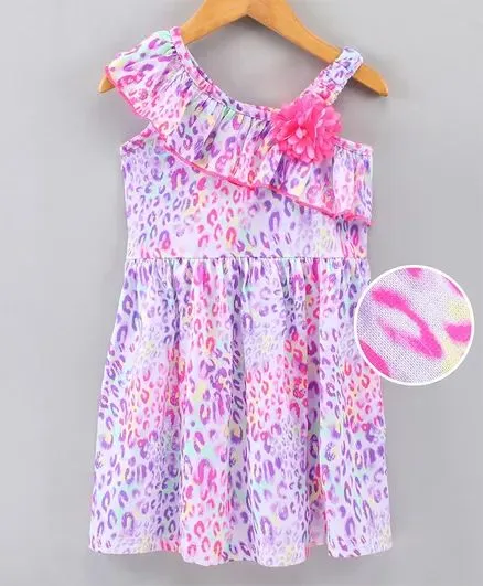 Front Frill Strap Animal Print Dress