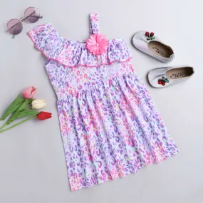 Front Frill Strap Animal Print Dress