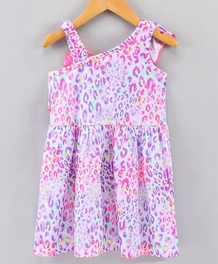 Front Frill Strap Animal Print Dress
