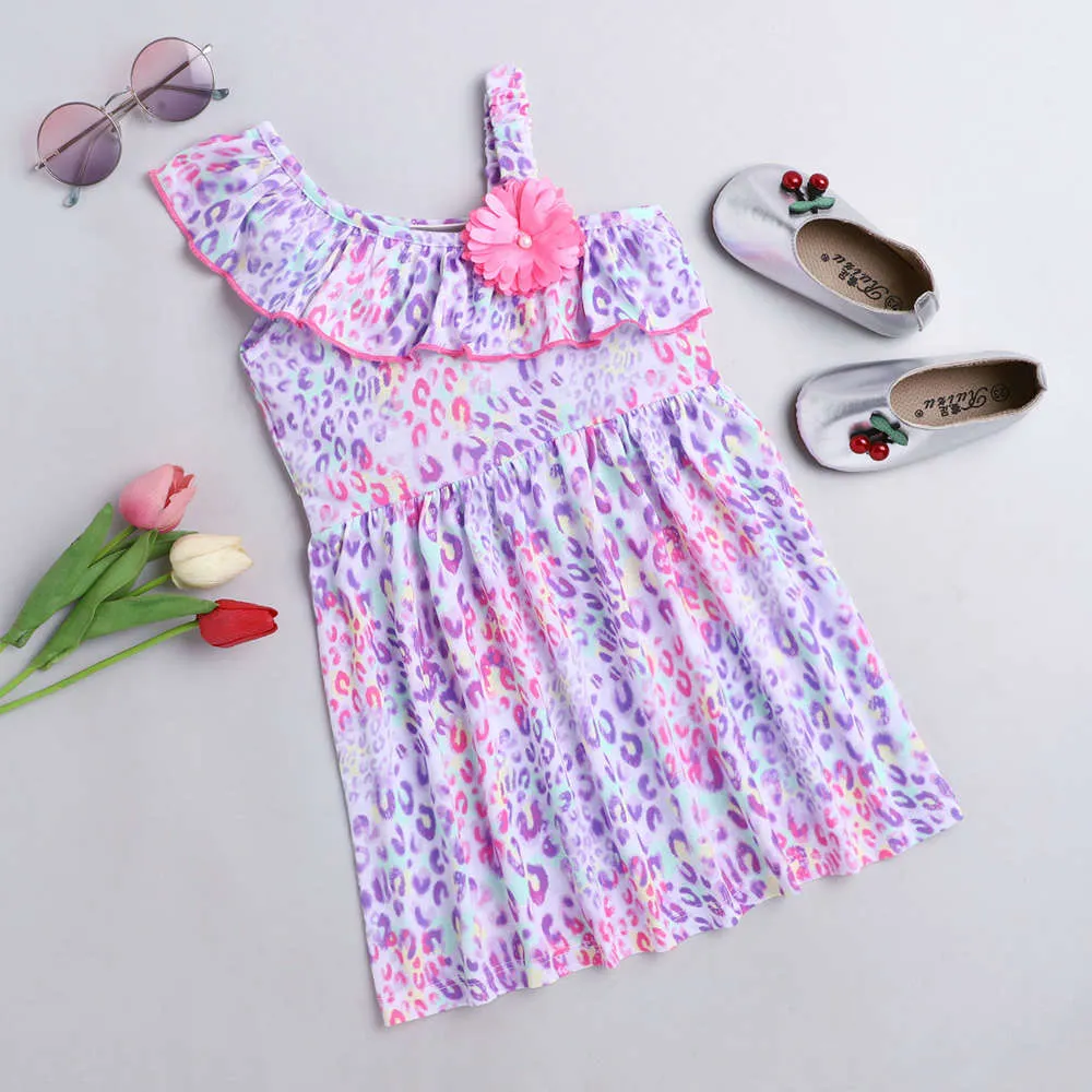 Front Frill Strap Animal Print Dress