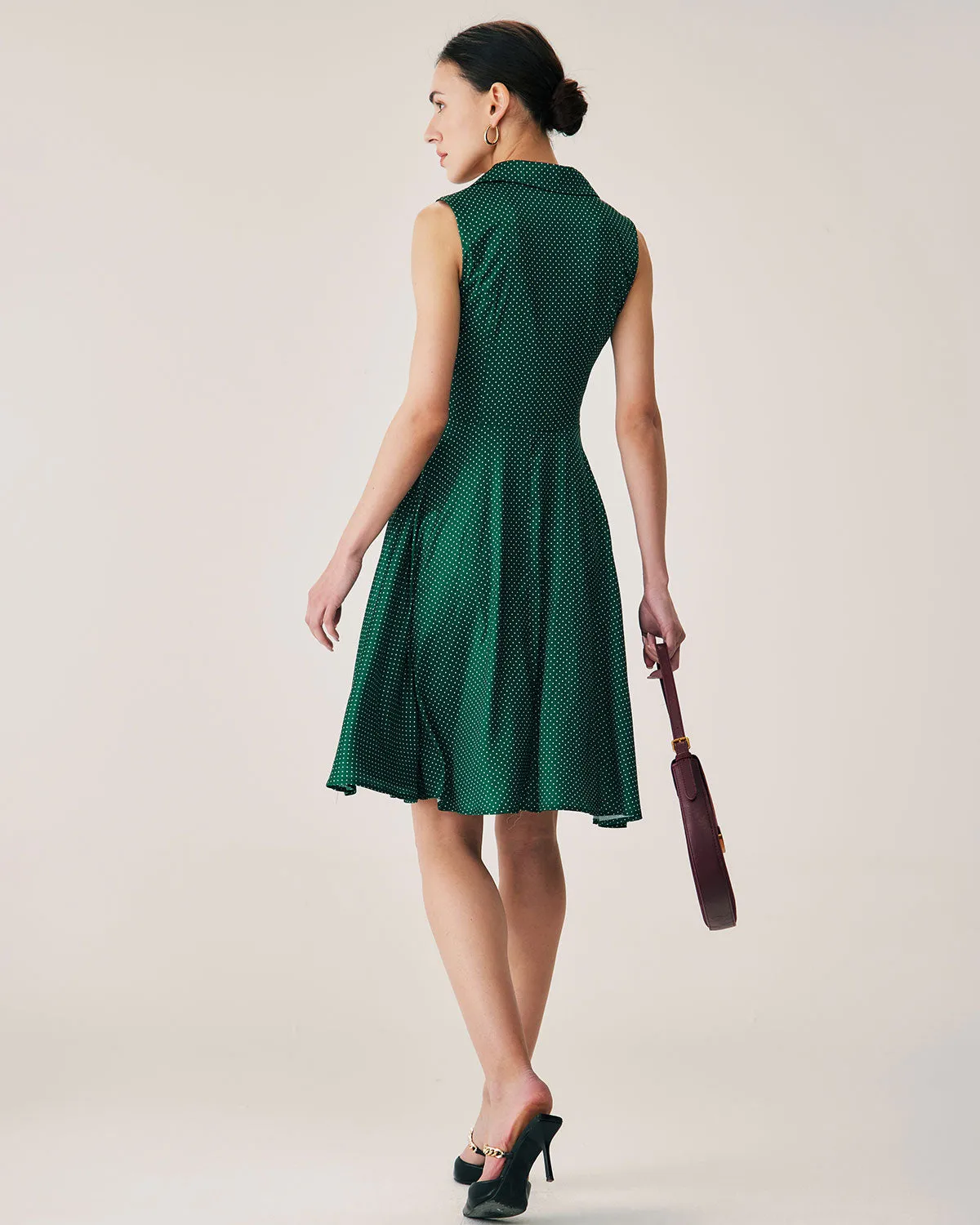 Green Polka Dot Sleeveless Midi Dress