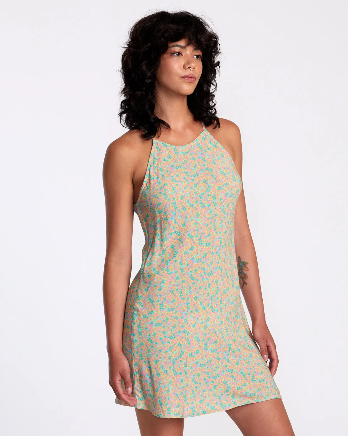 Harlow High Neck Mini Dress - Neon Green