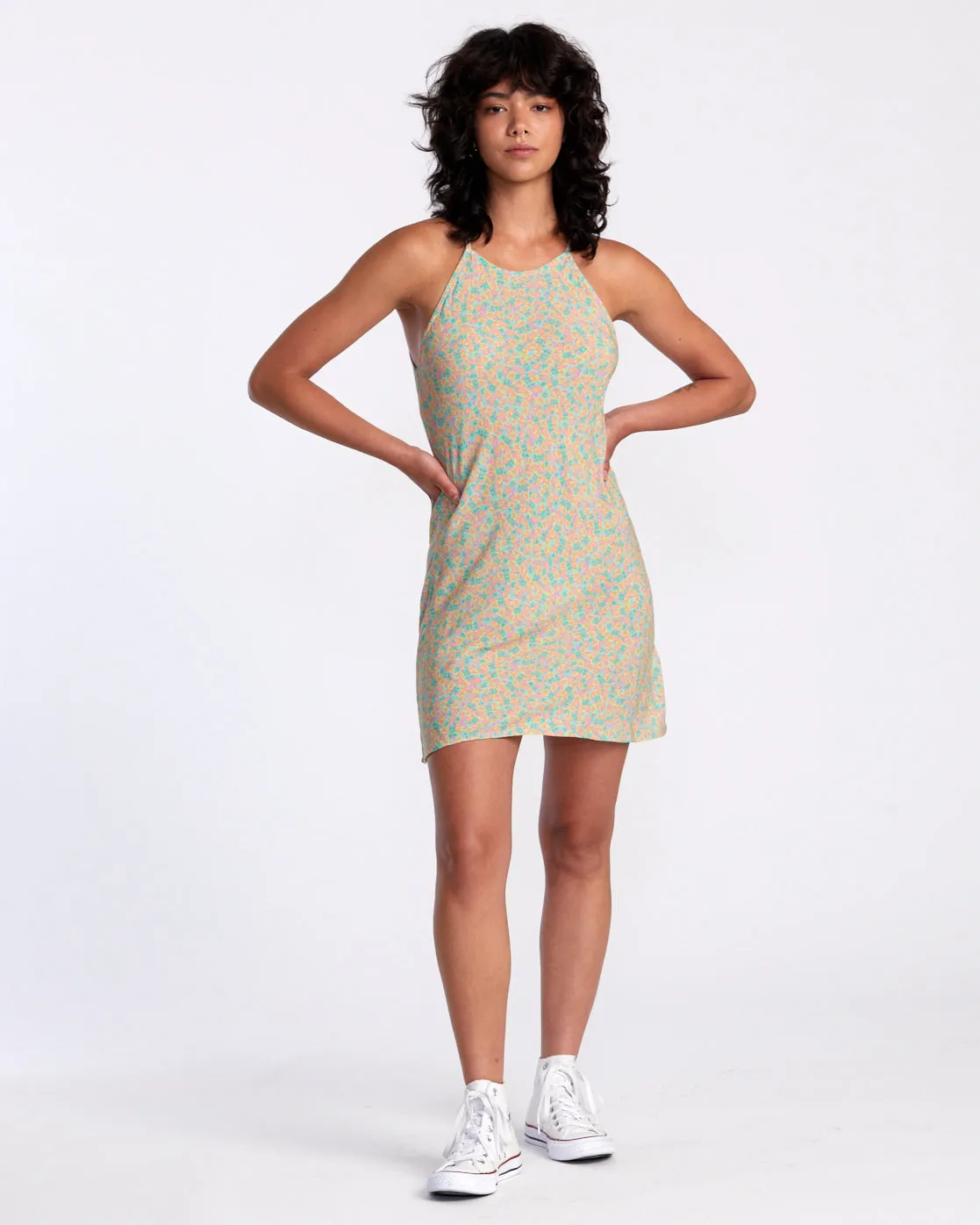 Harlow High Neck Mini Dress - Neon Green