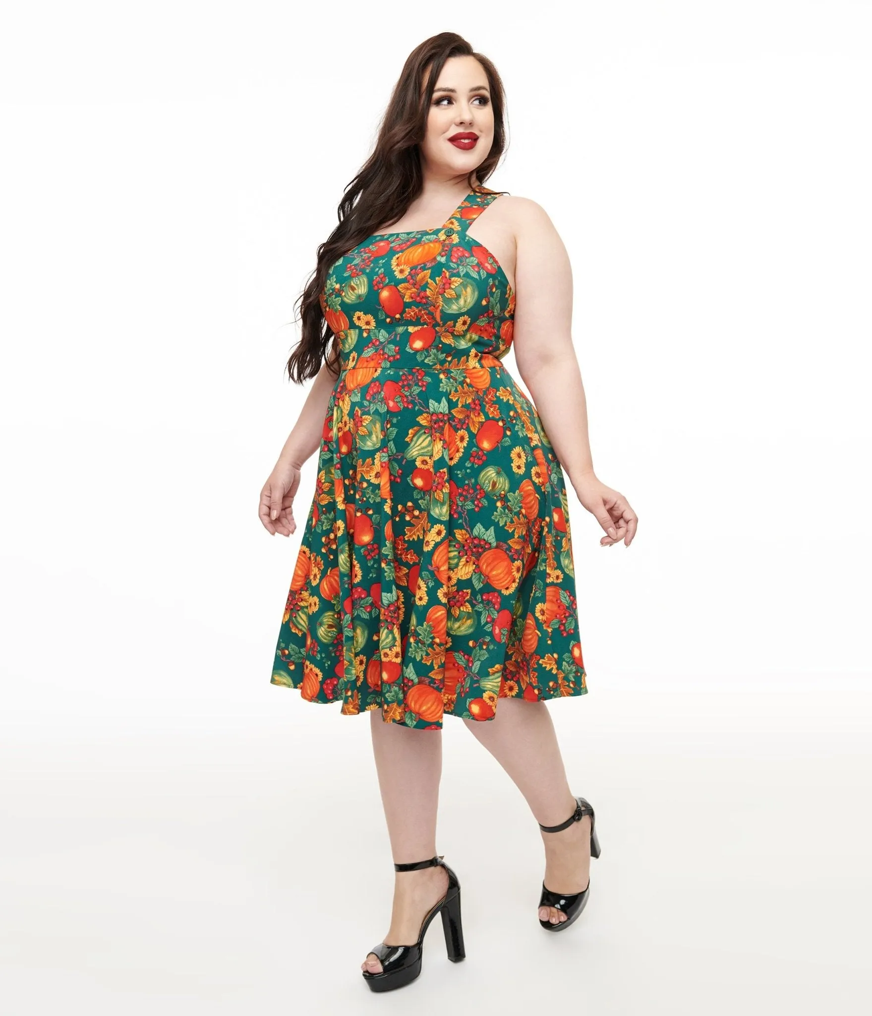 Hell Bunny Plus Size 1950s Autumn Pinafore Swing Dress