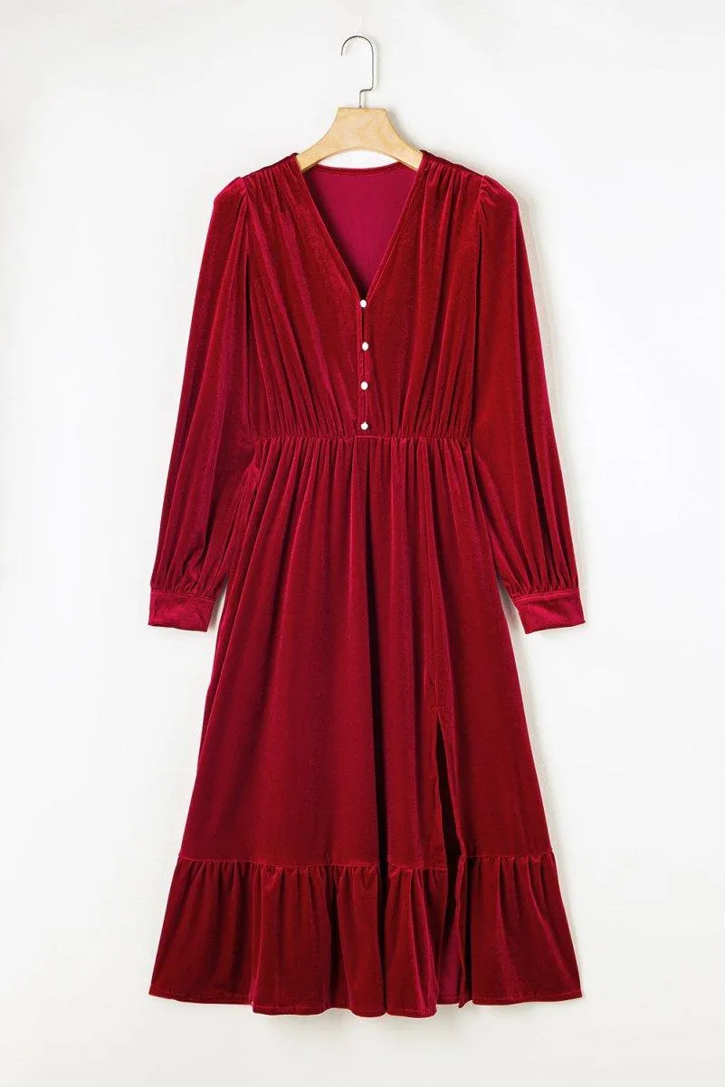 Holiday Velvet Split Midi Dress