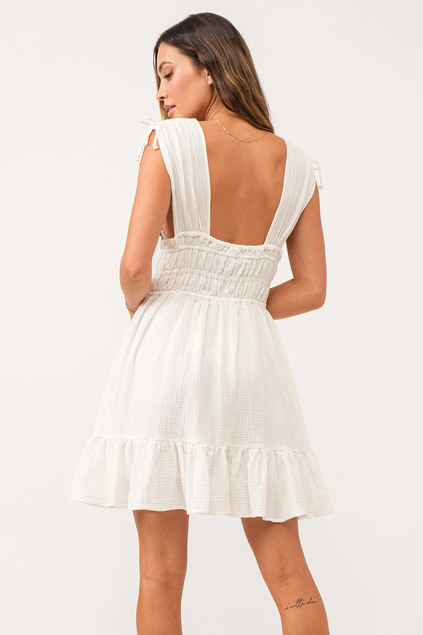 HOPE CINCHED TIE DRESS WHITE GAUZE
