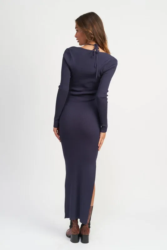 Hot Girl Braxton Halter Neck Bolero Sleeve Ribbed Maxi Dress