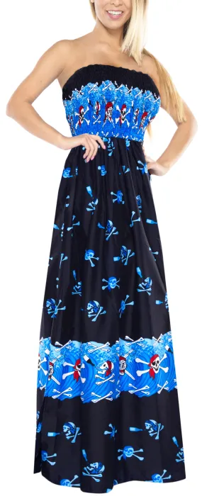 LA LEEL Beach Swimwear Soft Printed Cruise Vintage Vacation Tube Dress Women Blue Halloween theme