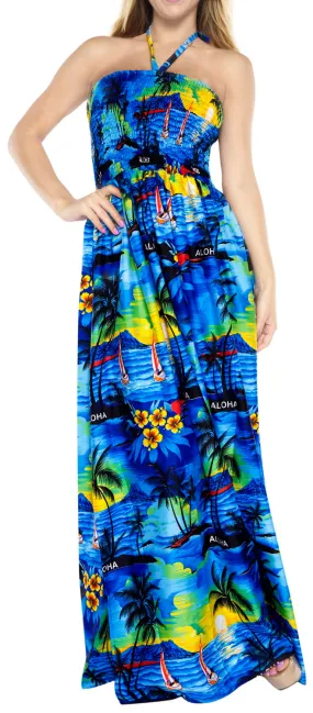 LA LEELA Evening Beach Swimwear Soft Printed Cover Up Womens Swimsuit  Tube Dress Blue 421 One Size