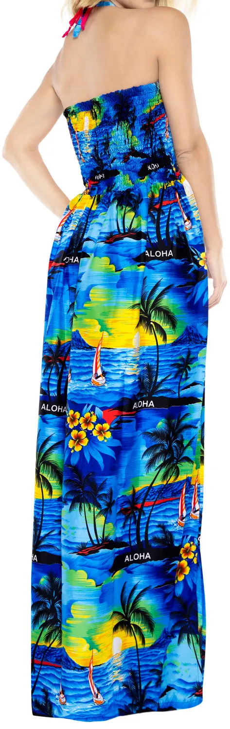 LA LEELA Evening Beach Swimwear Soft Printed Cover Up Womens Swimsuit  Tube Dress Blue 421 One Size