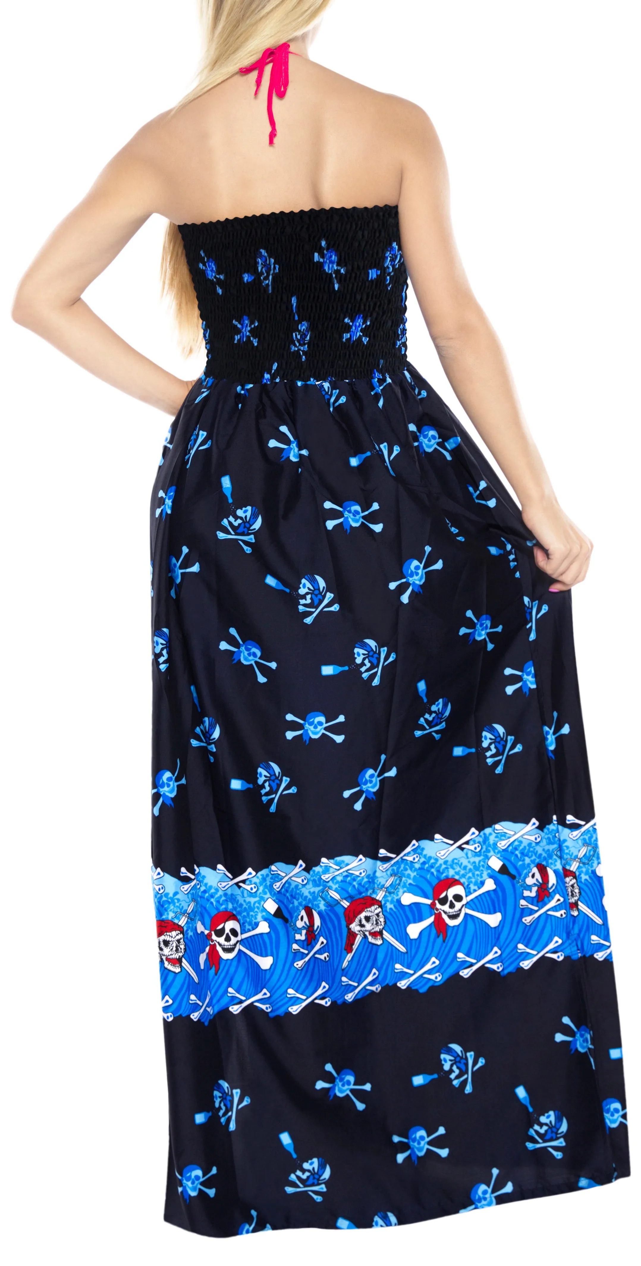 LA LEELA Evening Beach Swimwear Soft  Printed Swim Cover Up Long Tube Dress Bright Blue 273 One Size