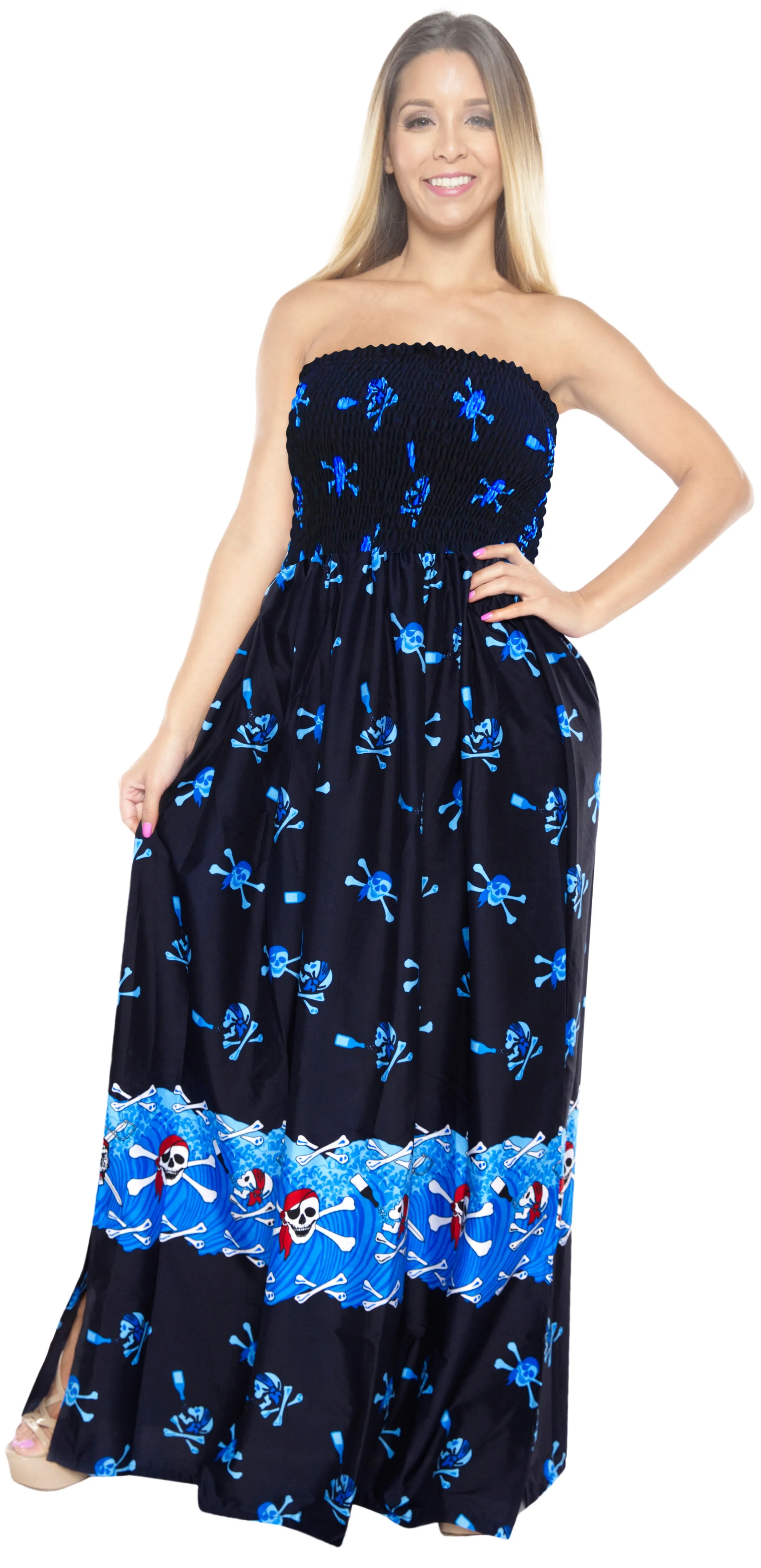 LA LEELA Evening Beach Swimwear Soft  Printed Swim Cover Up Long Tube Dress Bright Blue 273 One Size