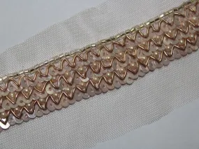 Light Golden Fancy Sequins and Pearl Handwork Embroidered Border