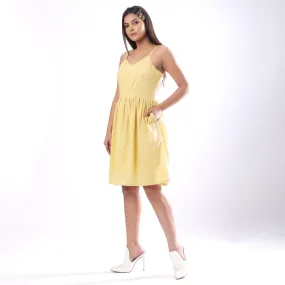 Light Yellow Handspun Cotton Knee Length Camisole Dress