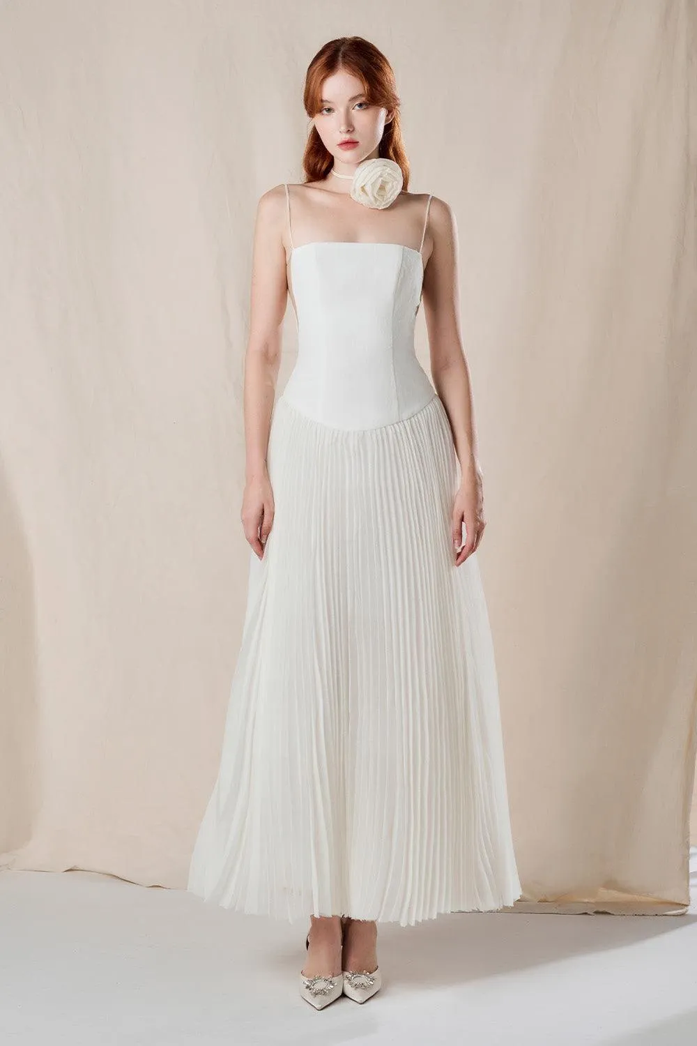 Magic Drop Waist Pleated Linen Ankle Length Dress