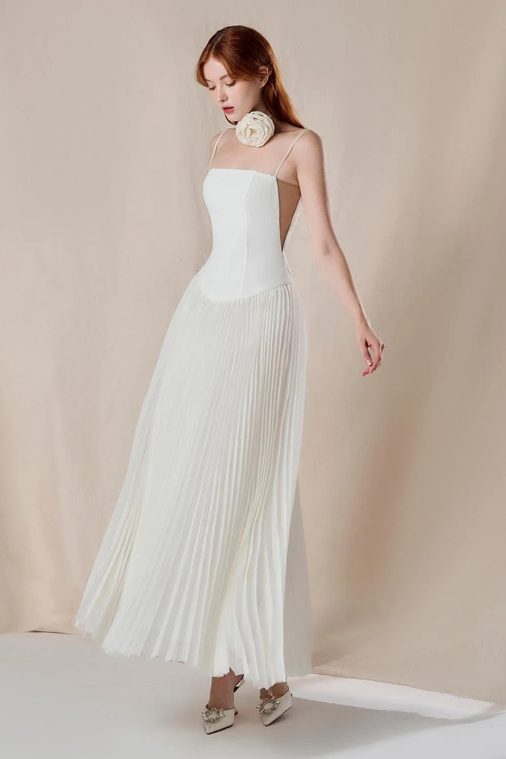 Magic Drop Waist Pleated Linen Ankle Length Dress