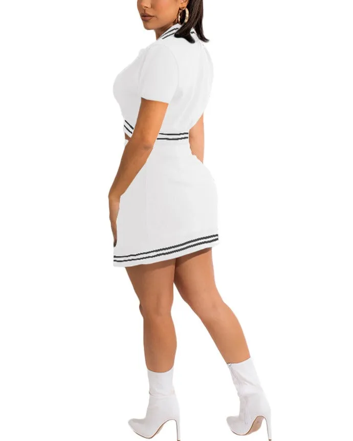 MB FASHION Cropped Varsity Jacket and High-Waisted Skirt Set with Slit 5089T