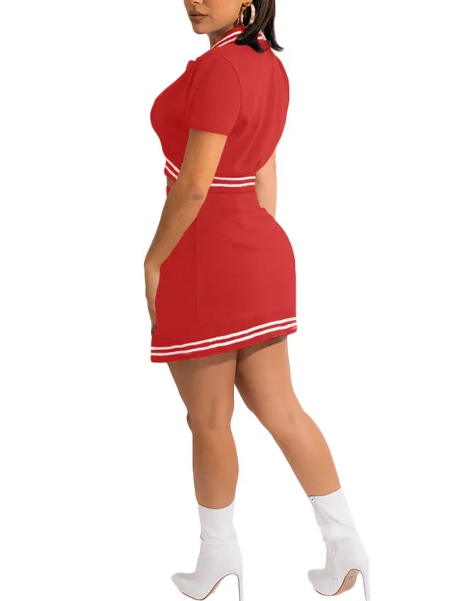 MB FASHION Cropped Varsity Jacket and High-Waisted Skirt Set with Slit 5089T