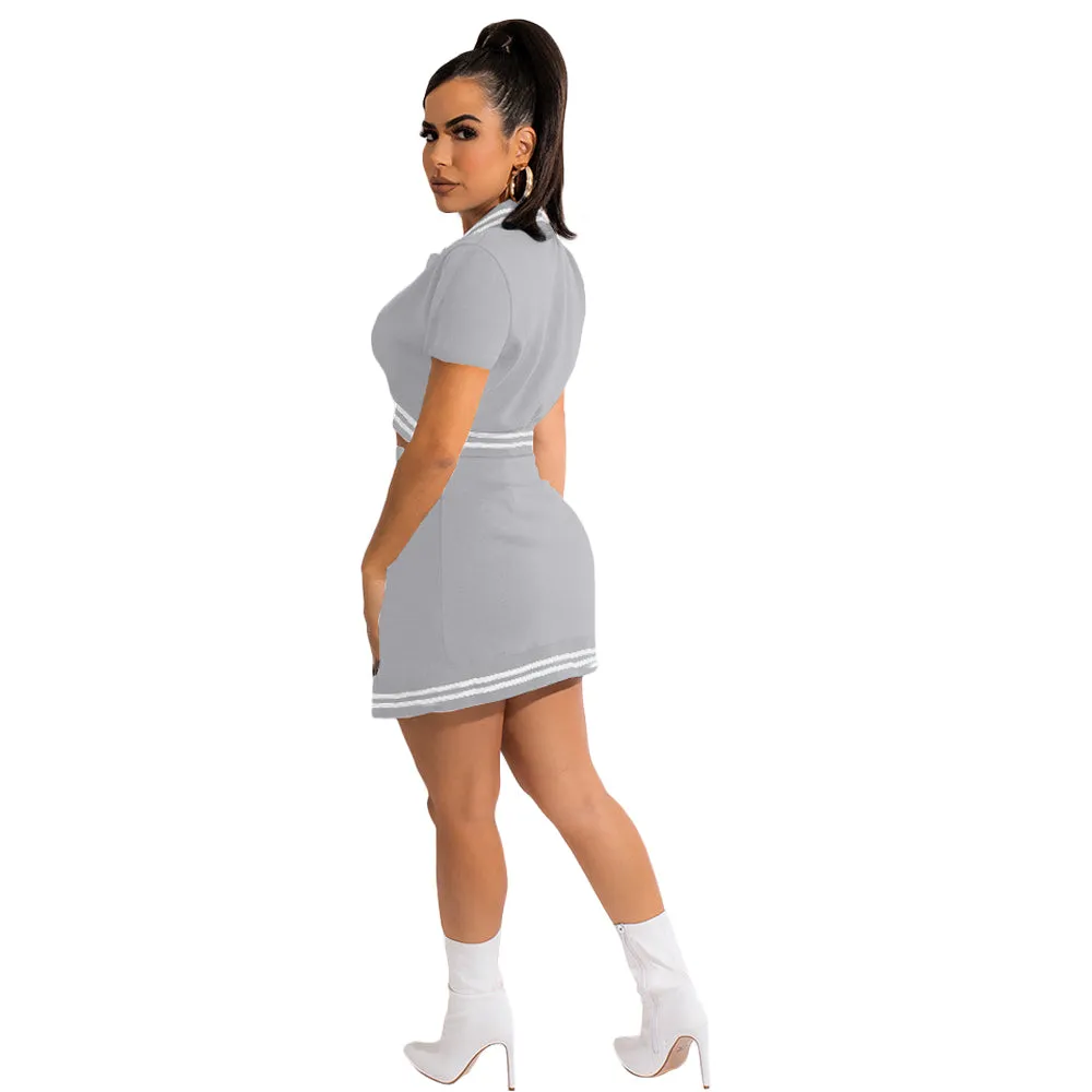 MB FASHION Cropped Varsity Jacket and High-Waisted Skirt Set with Slit 5089T