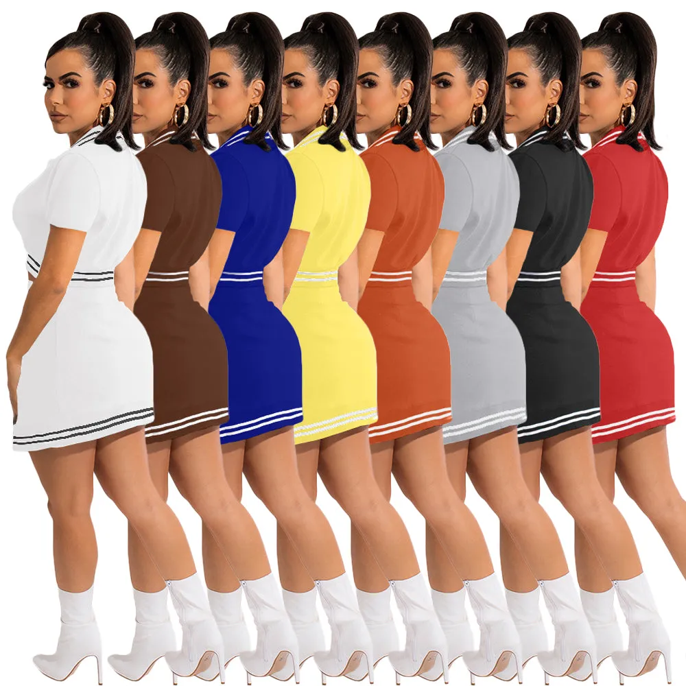 MB FASHION Cropped Varsity Jacket and High-Waisted Skirt Set with Slit 5089T