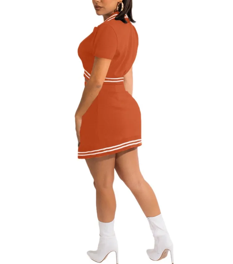 MB FASHION Cropped Varsity Jacket and High-Waisted Skirt Set with Slit 5089T