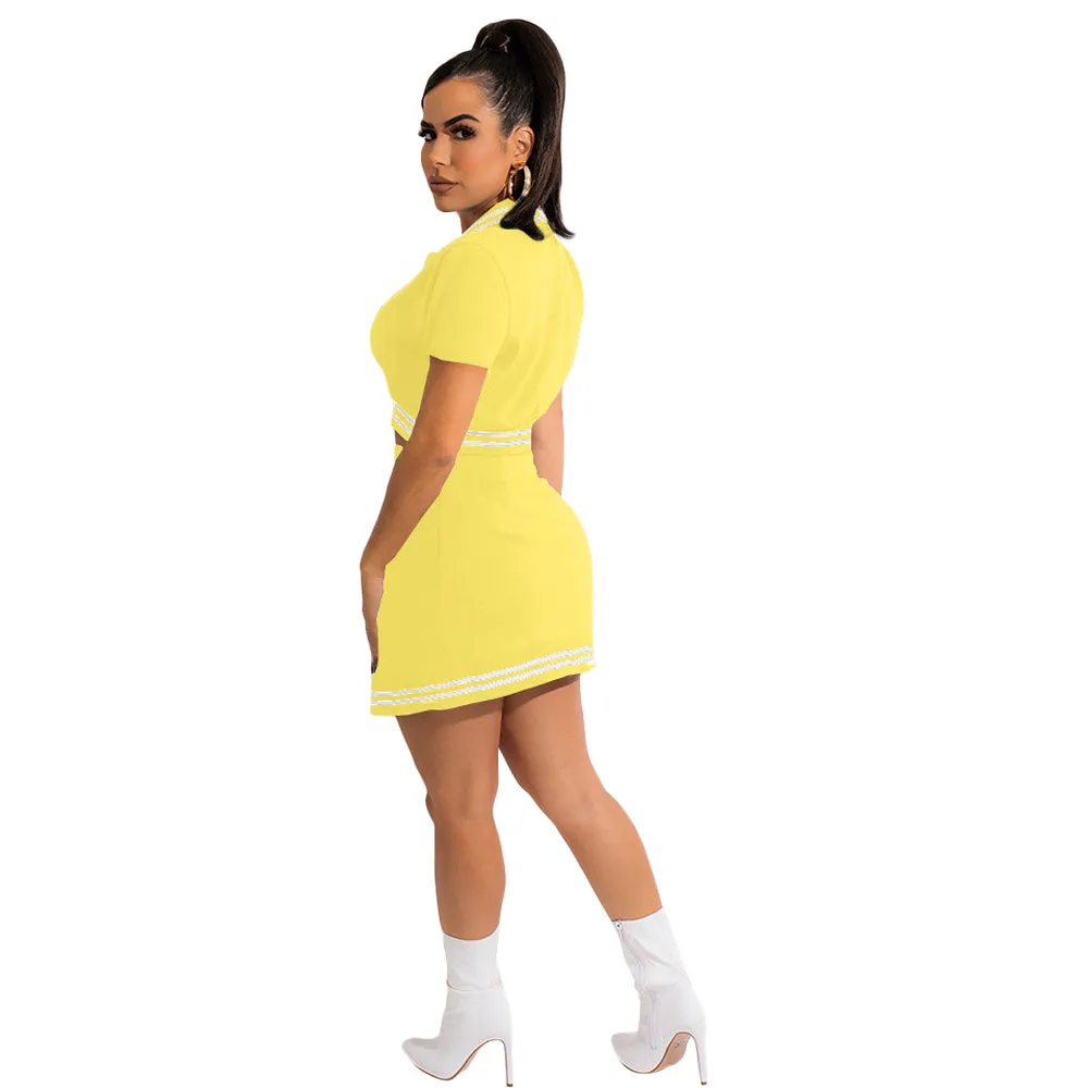 MB FASHION Cropped Varsity Jacket and High-Waisted Skirt Set with Slit 5089T