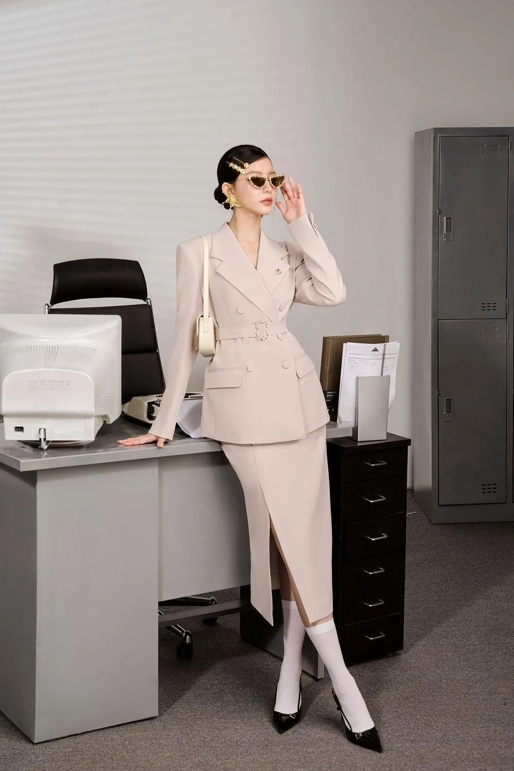 Menki Straight Long Sleeved Polyester Midi Set
