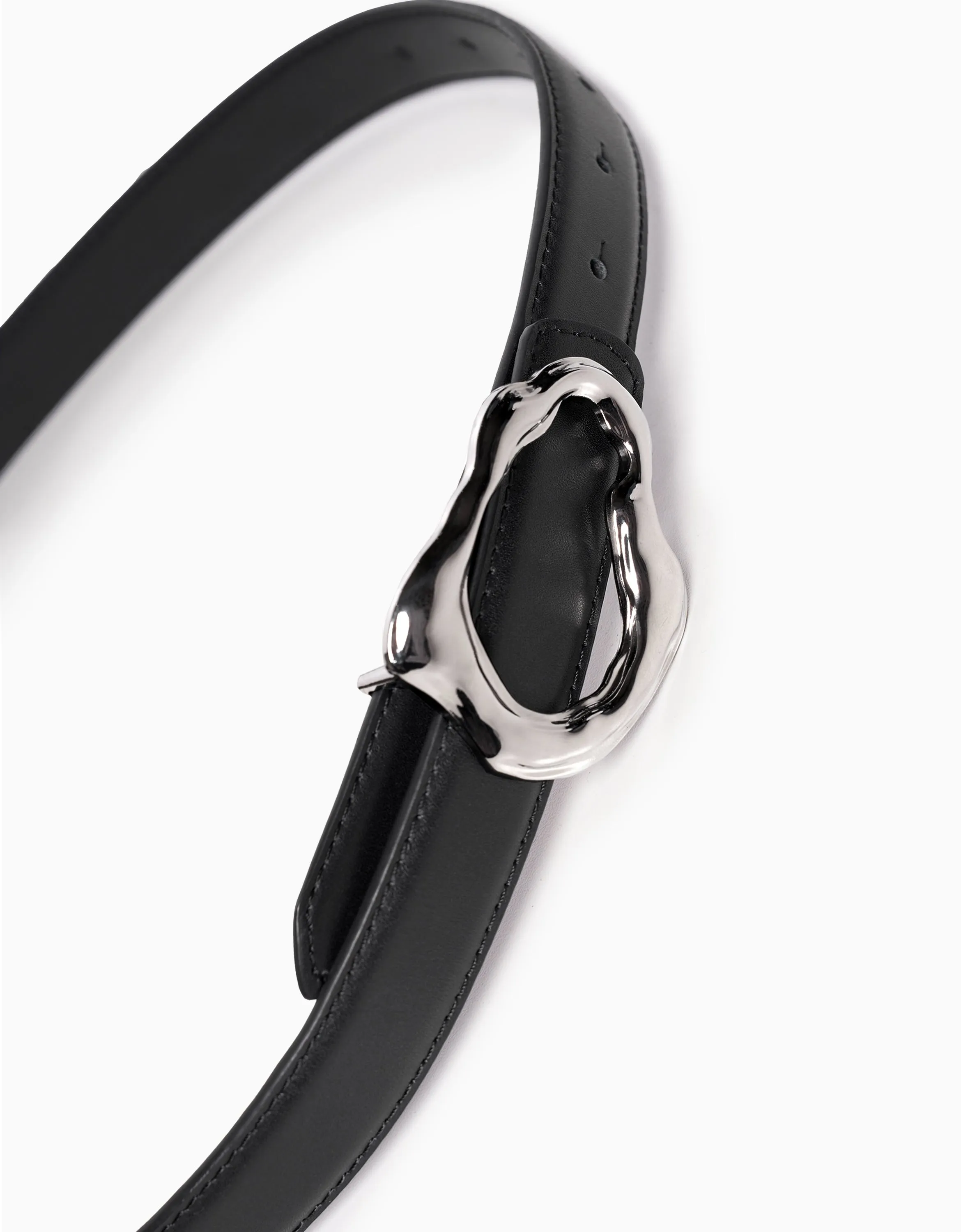 Metallic Buckle Leather Belt