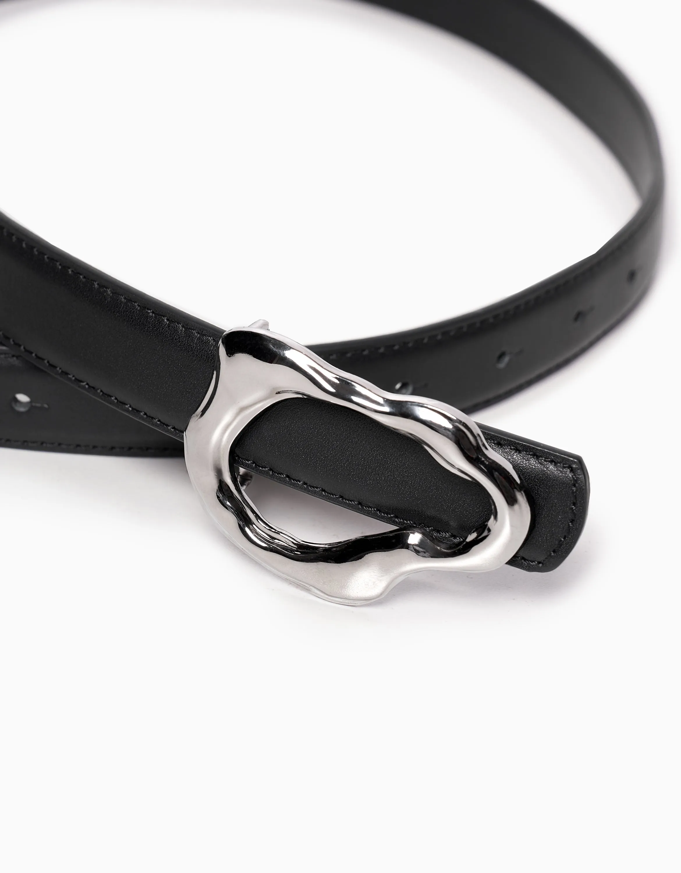 Metallic Buckle Leather Belt
