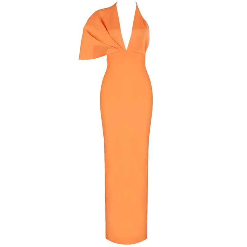 One Short Sleeve Solid Long Dress