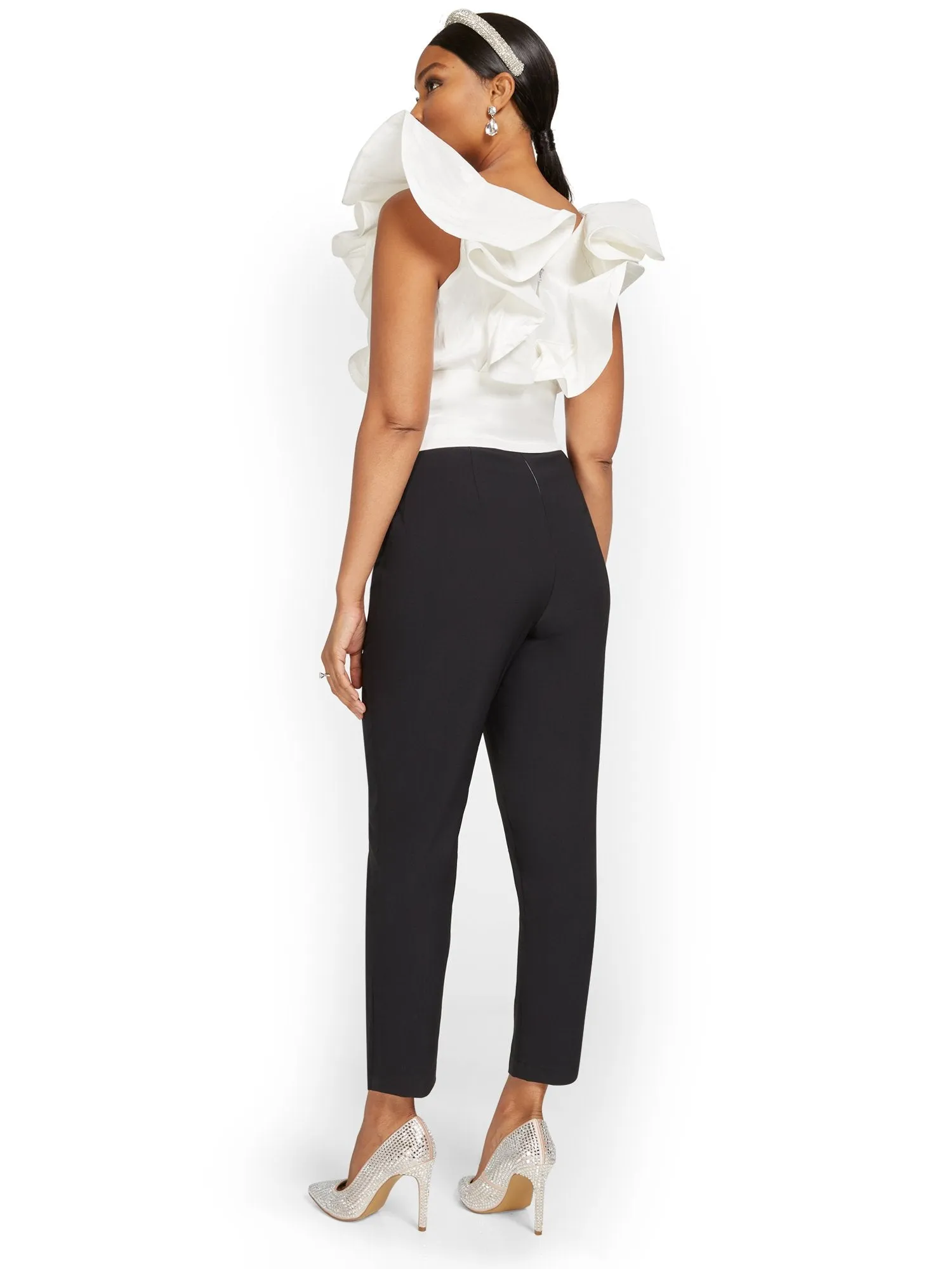 Petite Ruffle-Detail Two-Tone Jumpsuit