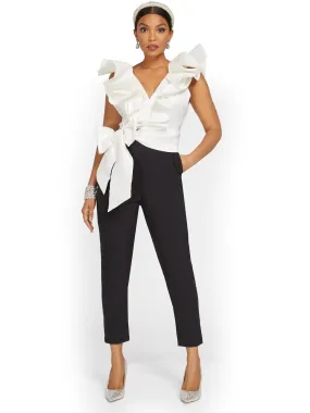 Petite Ruffle-Detail Two-Tone Jumpsuit