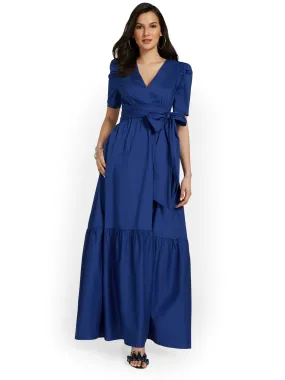 Petite V-Neck Bow-Waist Maxi Dress