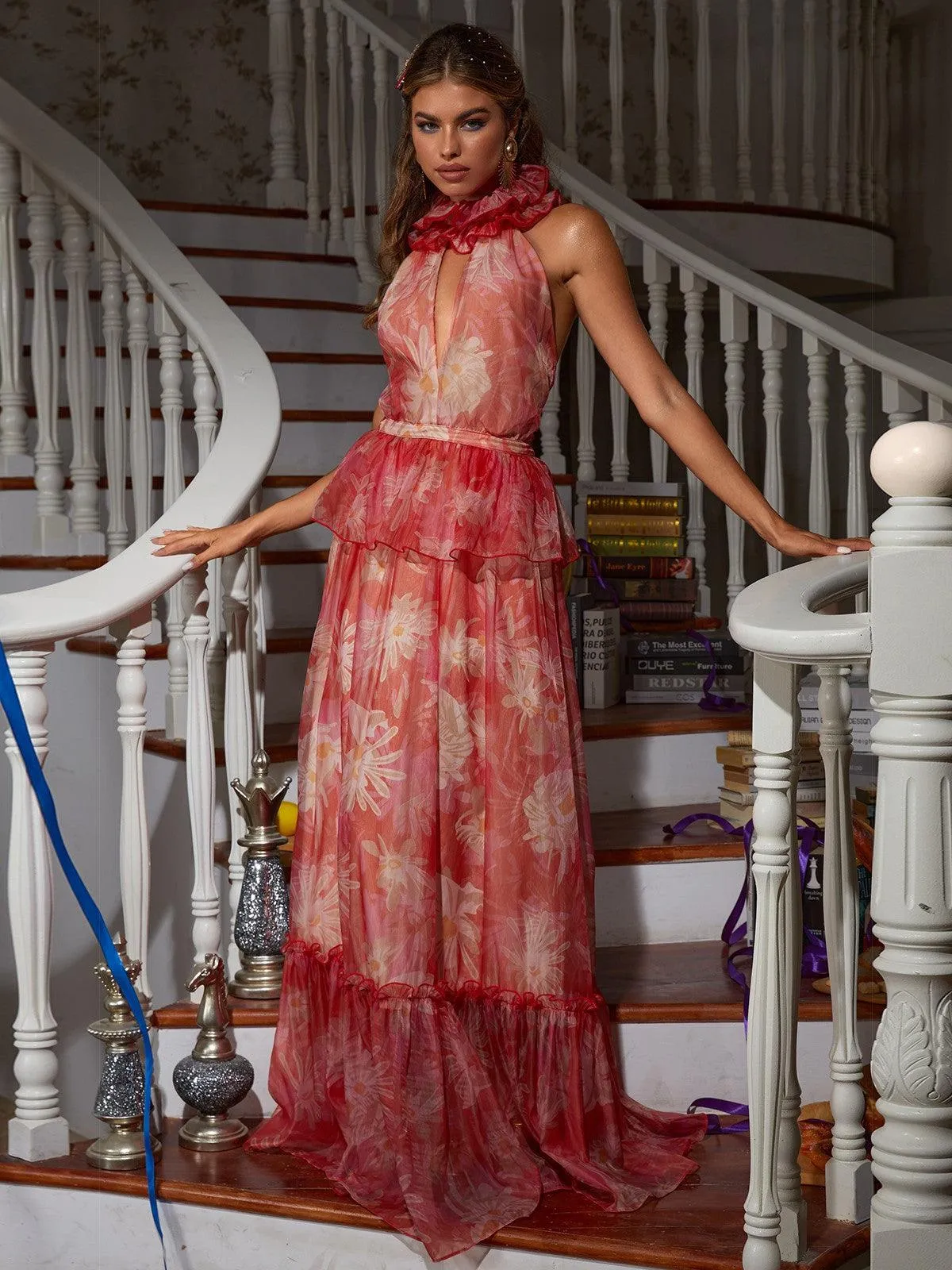 Pollux Halterneck Floral Maxi Dress