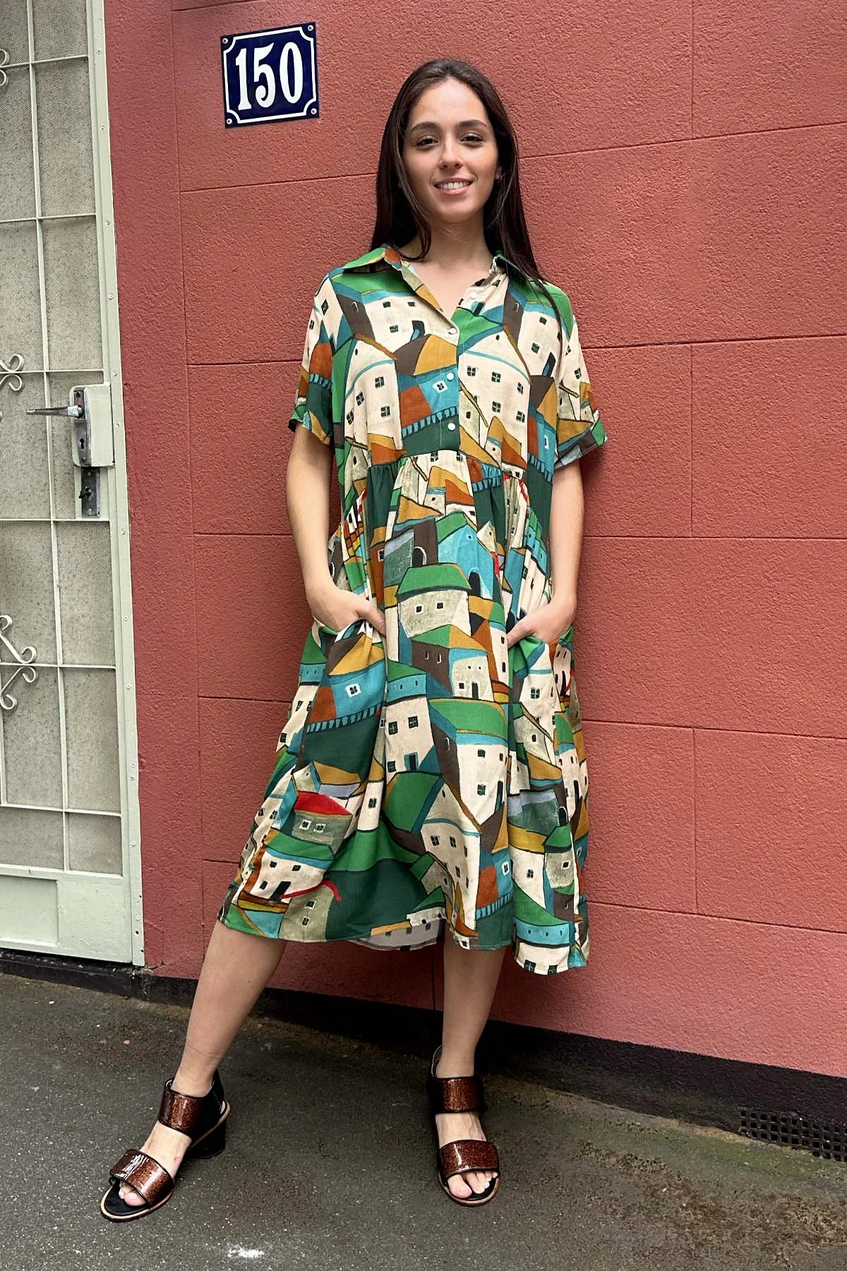 Pueblito Villa Dress Long Green in Viscose