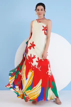 Red Printed One Shoulder Dress