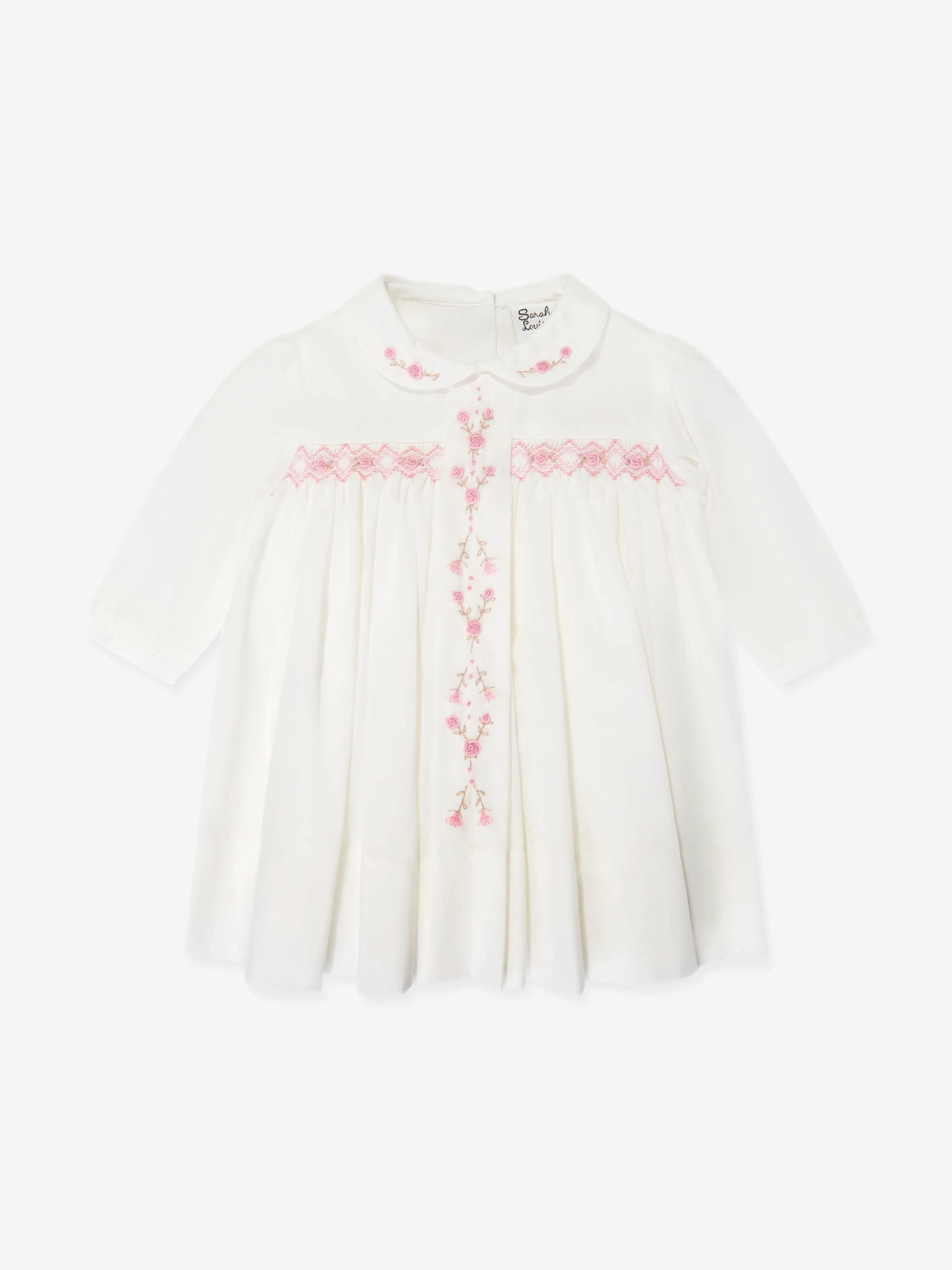 Sarah Louise Baby Girls Smocked Rose Bud Dress in Ivory