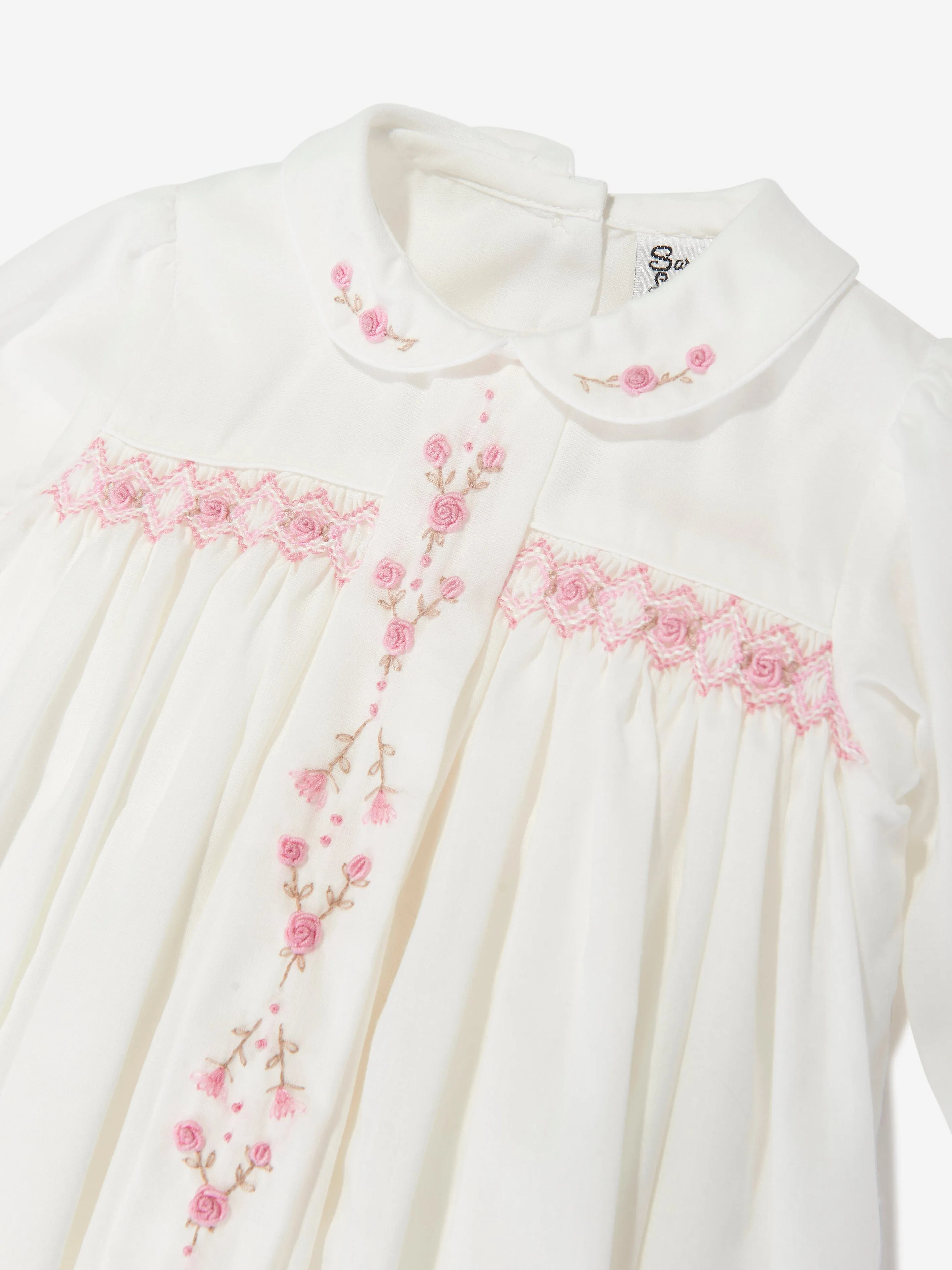 Sarah Louise Baby Girls Smocked Rose Bud Dress in Ivory