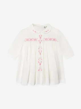 Sarah Louise Baby Girls Smocked Rose Bud Dress in Ivory