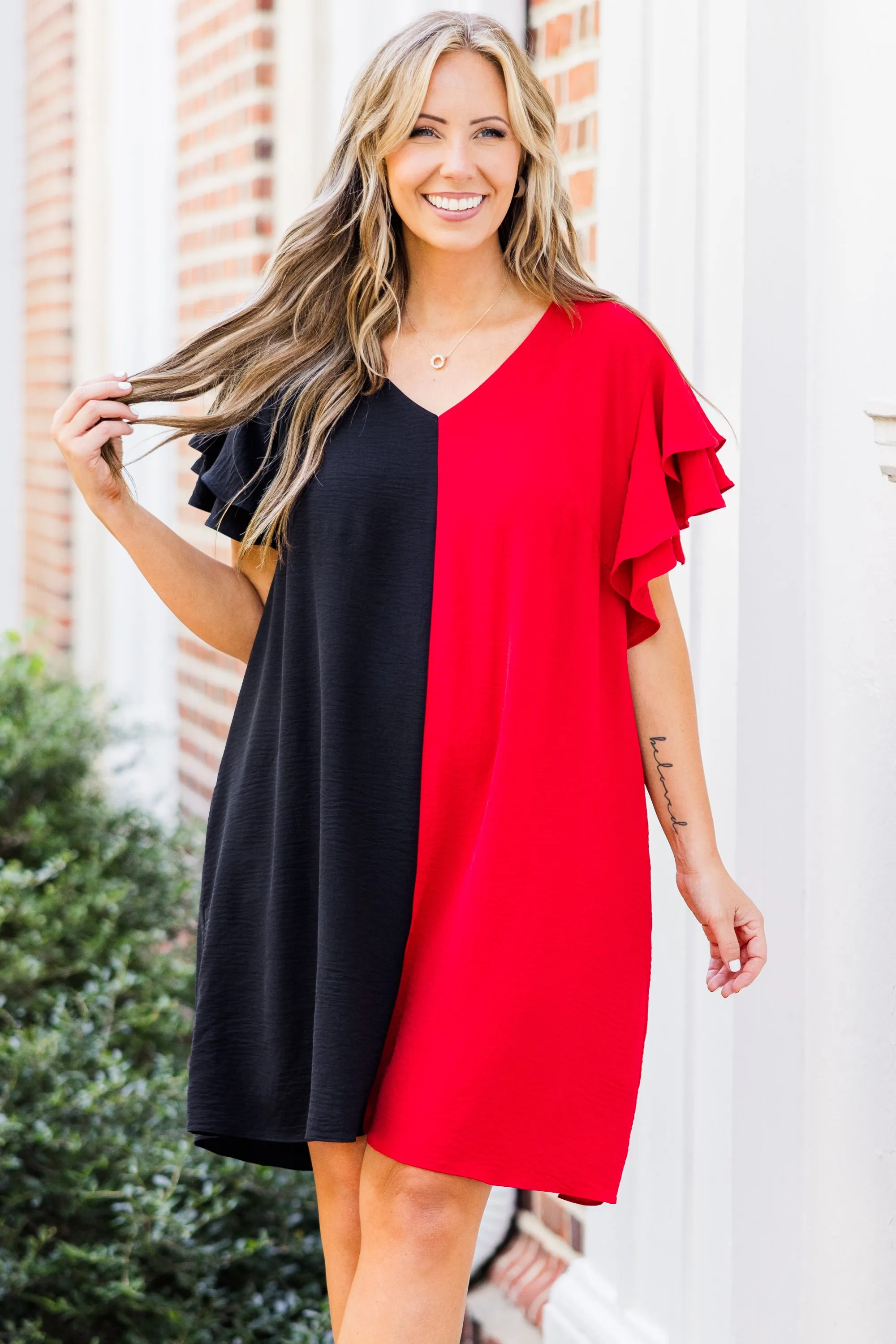 Saturday Best Dress, Black-Crimson