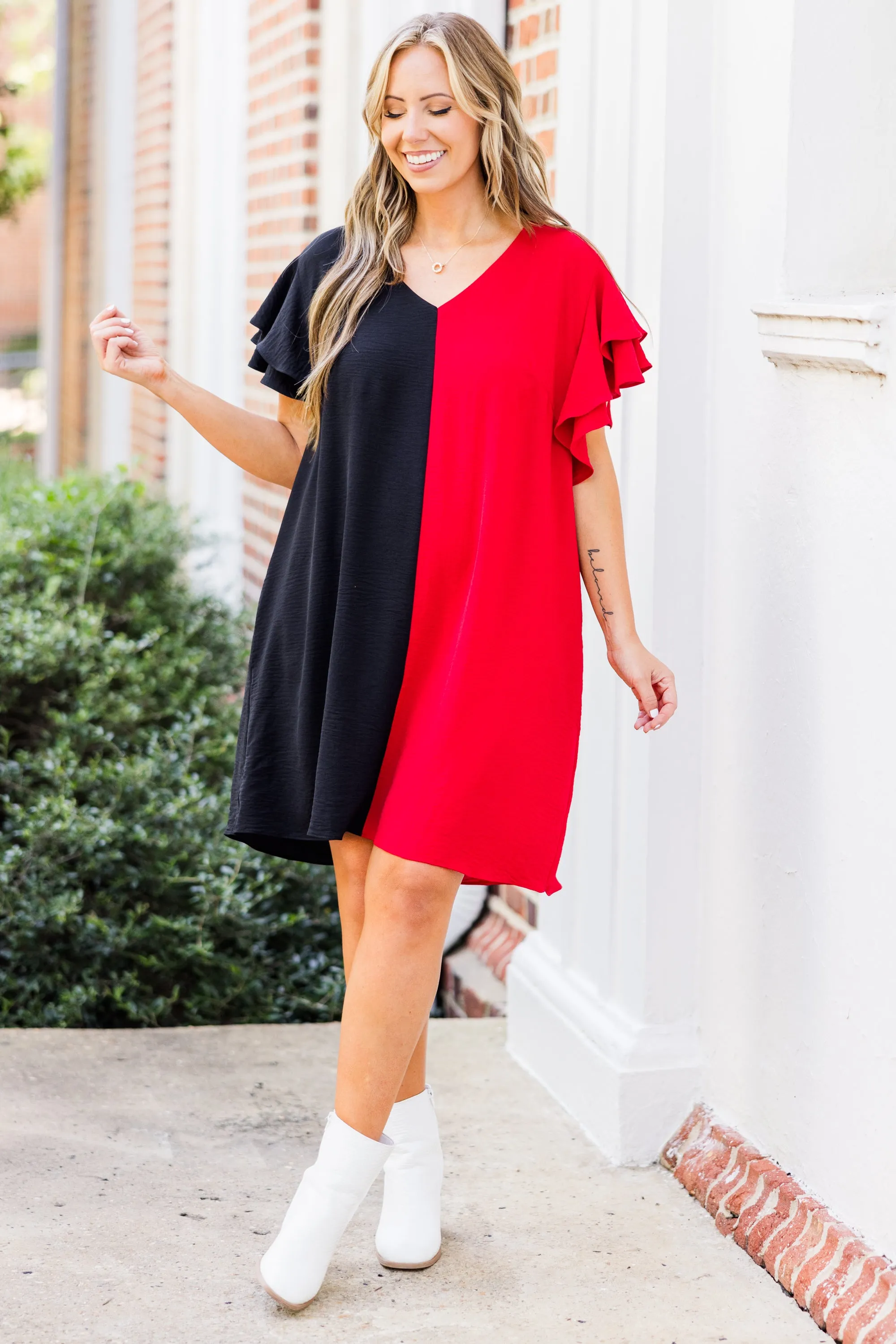 Saturday Best Dress, Black-Crimson