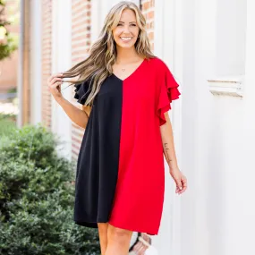 Saturday Best Dress, Black-Crimson
