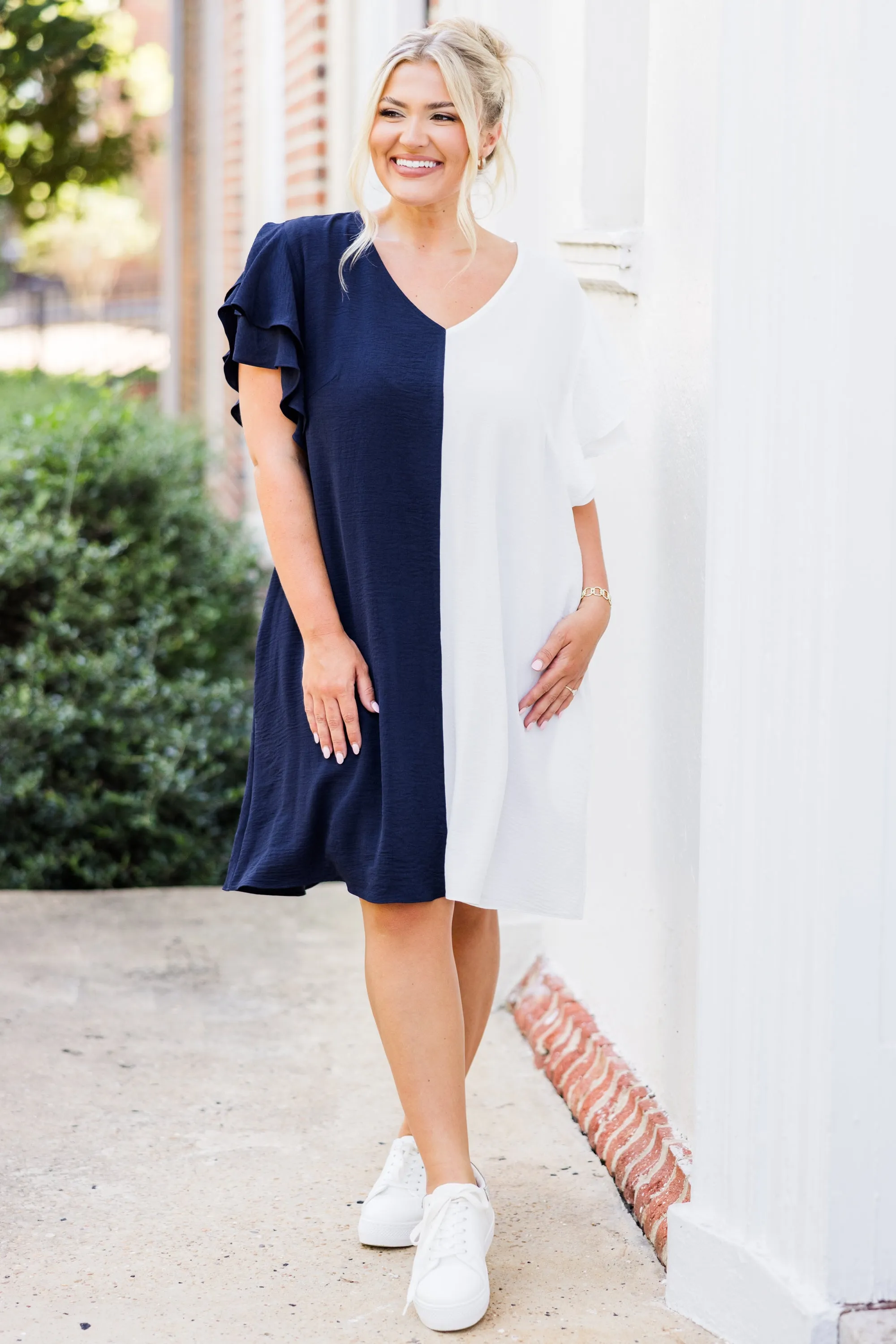 Saturday Best Dress, Navy-White