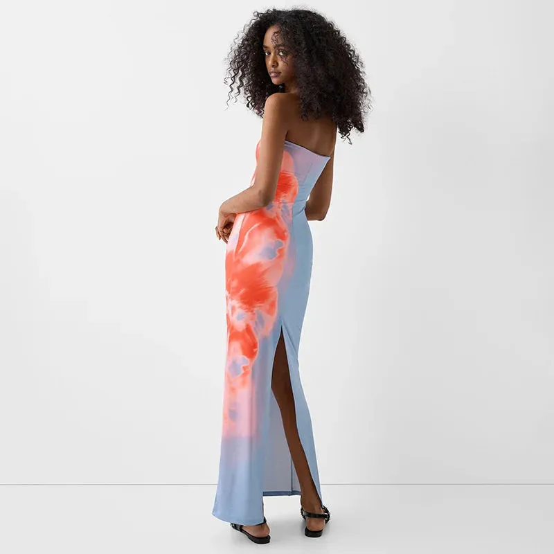 Sexy Strapless Print Tube Maxi Dress Women Off Shoulder Backless Stretch Long Sundress Summer Beach Fashion