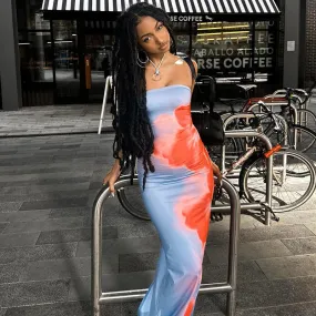 Sexy Strapless Print Tube Maxi Dress Women Off Shoulder Backless Stretch Long Sundress Summer Beach Fashion